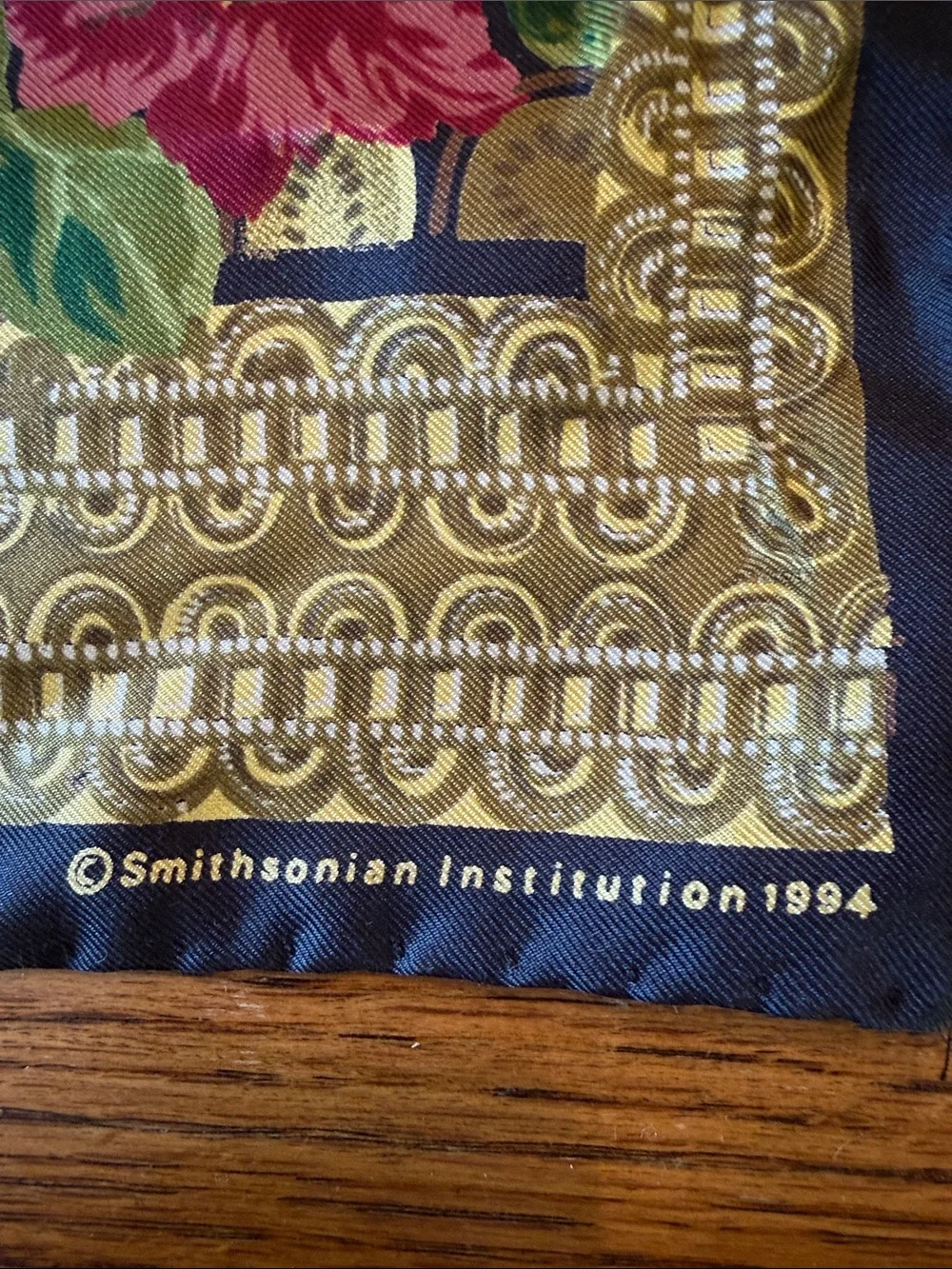 Vintage Silk Floral Scarf Smithsonian 1994 Made in Italy 60 Inch